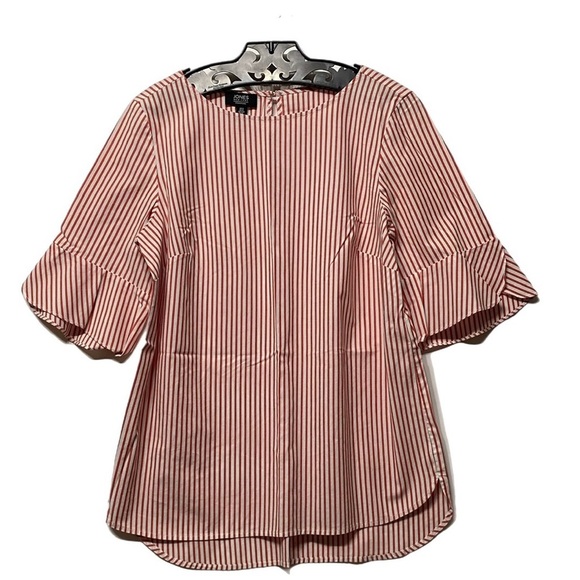 Jones NY Signature Preppy Top School Jr 5 Nautical Red Stripe 3/4 Tulip Sleeve - Picture 1 of 10